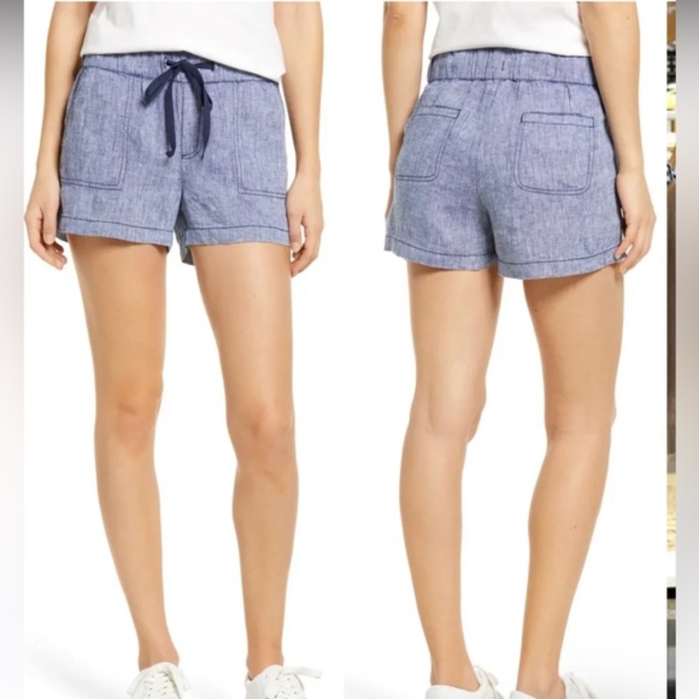 CASLON Caslon Tie Waist 100% Linen Shorts Navy Crossdye NWT SZ XL - Picture 5 of 5